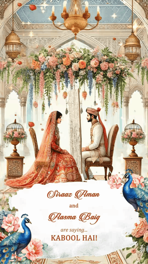 Pastel Florals Nikah Invitation Video with Regal Peacocks
