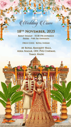 Royal Mandap Wedding Invitation Video with Floral Decor and Traditional Attire