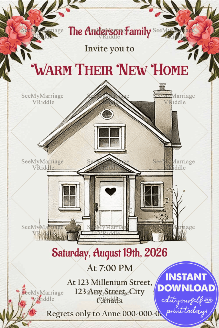 Simple and Welcoming Housewarming Invitation with a Cozy Home Illustration and Minimalist Design