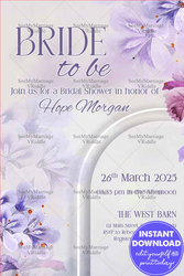 Soft Purple-Themed Bridal Shower Invitation with Floral Illustrations and a Minimalistic White Background