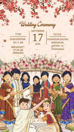 South Indian Wedding Invitation Video with Joyful Family Illustrations