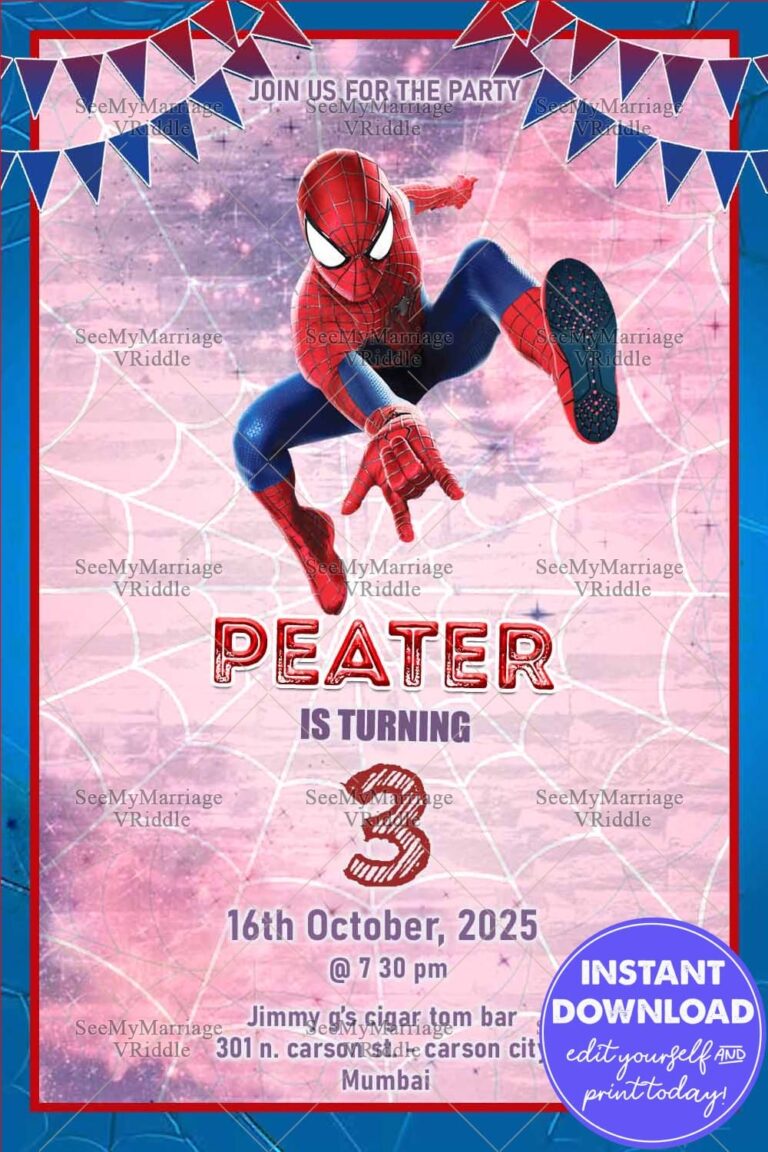 Spiderman-Themed 3rd Birthday Invitation with Starry Background and Action-Packed Design