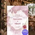 Stylish Mauve Wedding Invitation Banner with Gold Frame and Subtle Rose Motifs