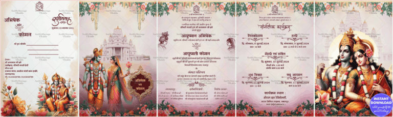 Traditional Hindi Wedding Invitation with Rama-Sita Image Illustrations