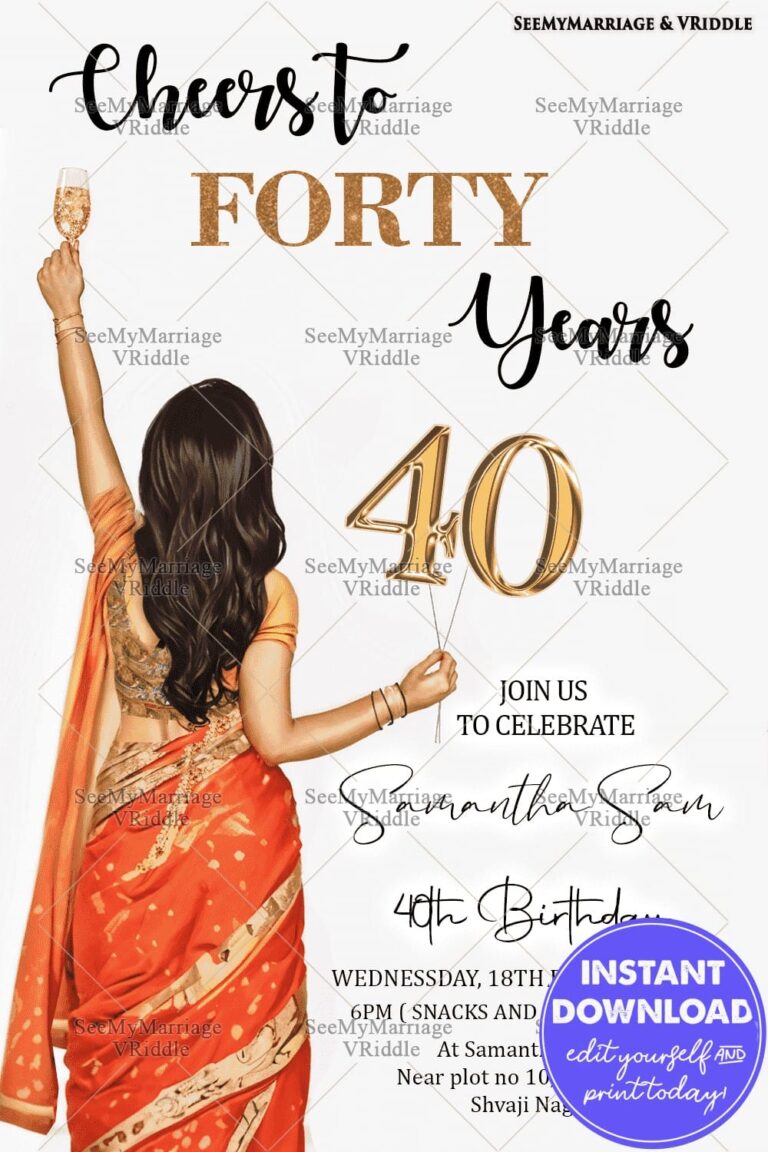 Elegant Birthday Invitation for 40-Year Celebration with Champagne Theme & Balloon Design