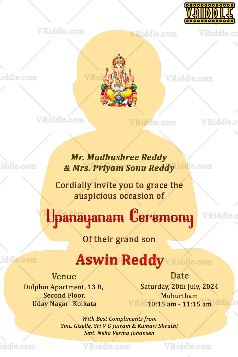 Upanayanam Invitation Featuring Temple-Inspired Design