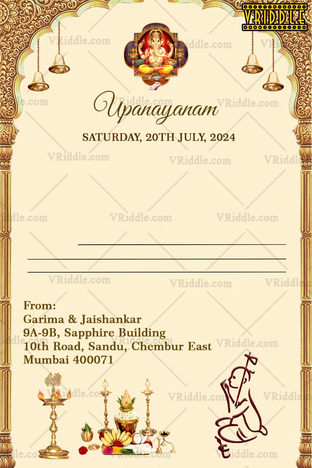 Upanayanam Invitation Featuring Temple-Inspired Design