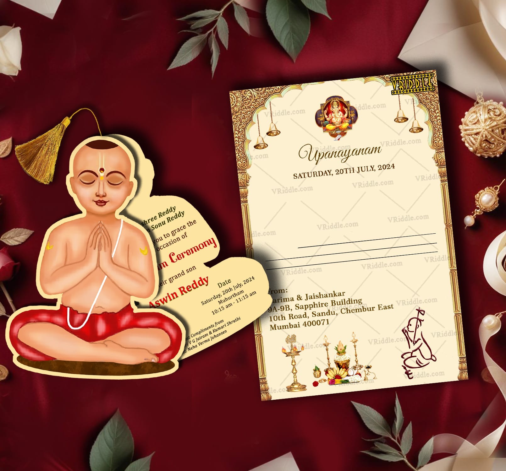 Upanayanam Invitation Featuring Temple-Inspired Design