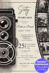 Vintage 60th Wedding Anniversary Invitation with Retro Camera Design and Film Strip Memories
