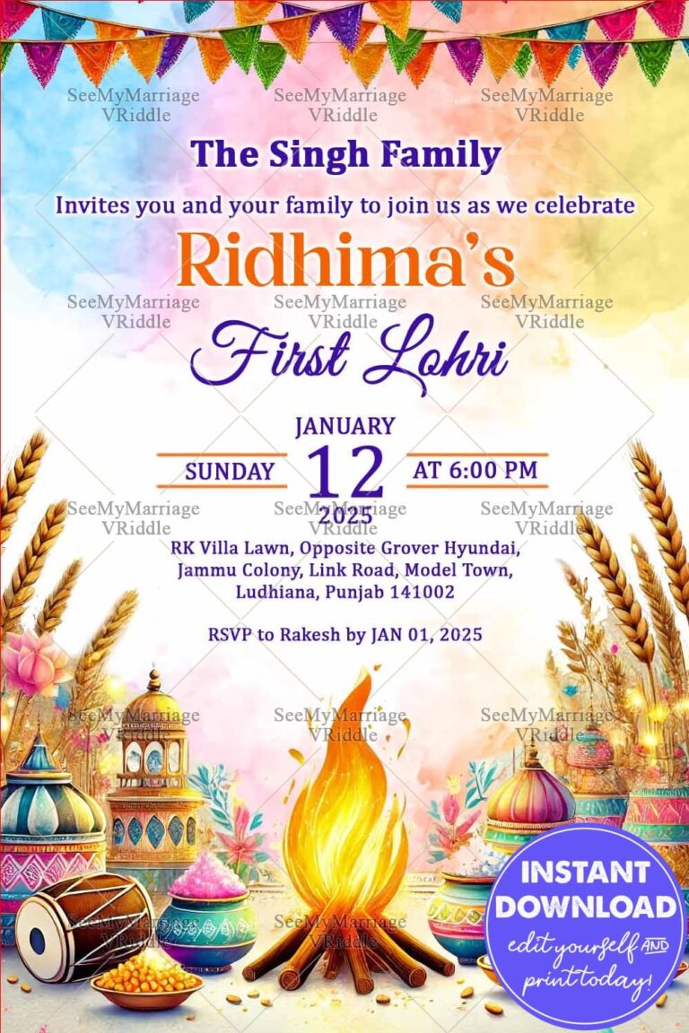 Festive Bonfire Lohri Invitation with Festive Decorations Theme