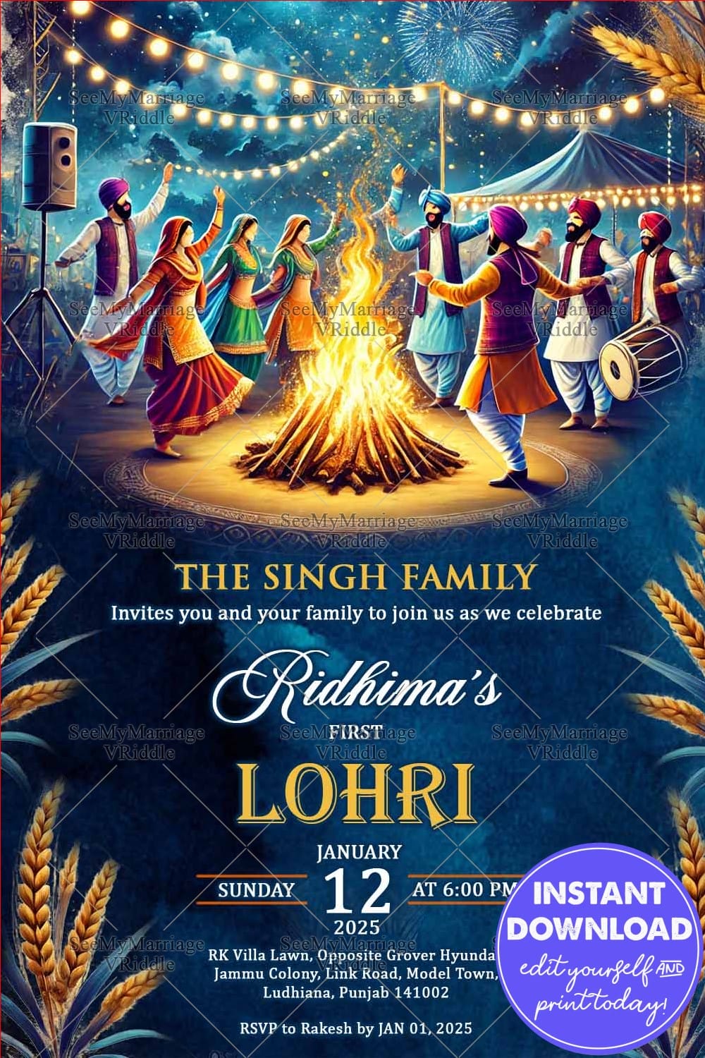 Cultural Lohri Invite - Starry Night with Bonfire and Folk Dance, Harvest Theme