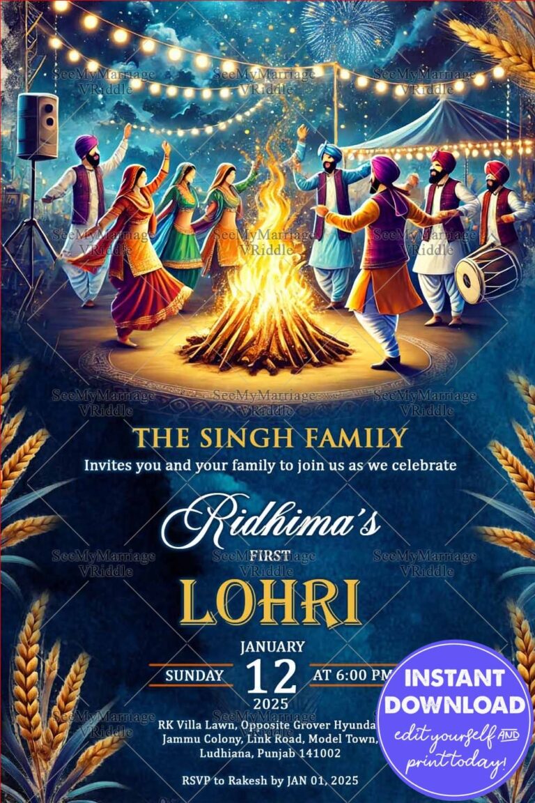 Cultural Lohri Invite - Starry Night with Bonfire and Folk Dance, Harvest Theme