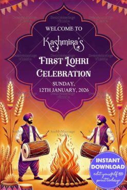 Cultural Punjabi Lohri Poster Design with Warm Golden Tones &Fire Motif