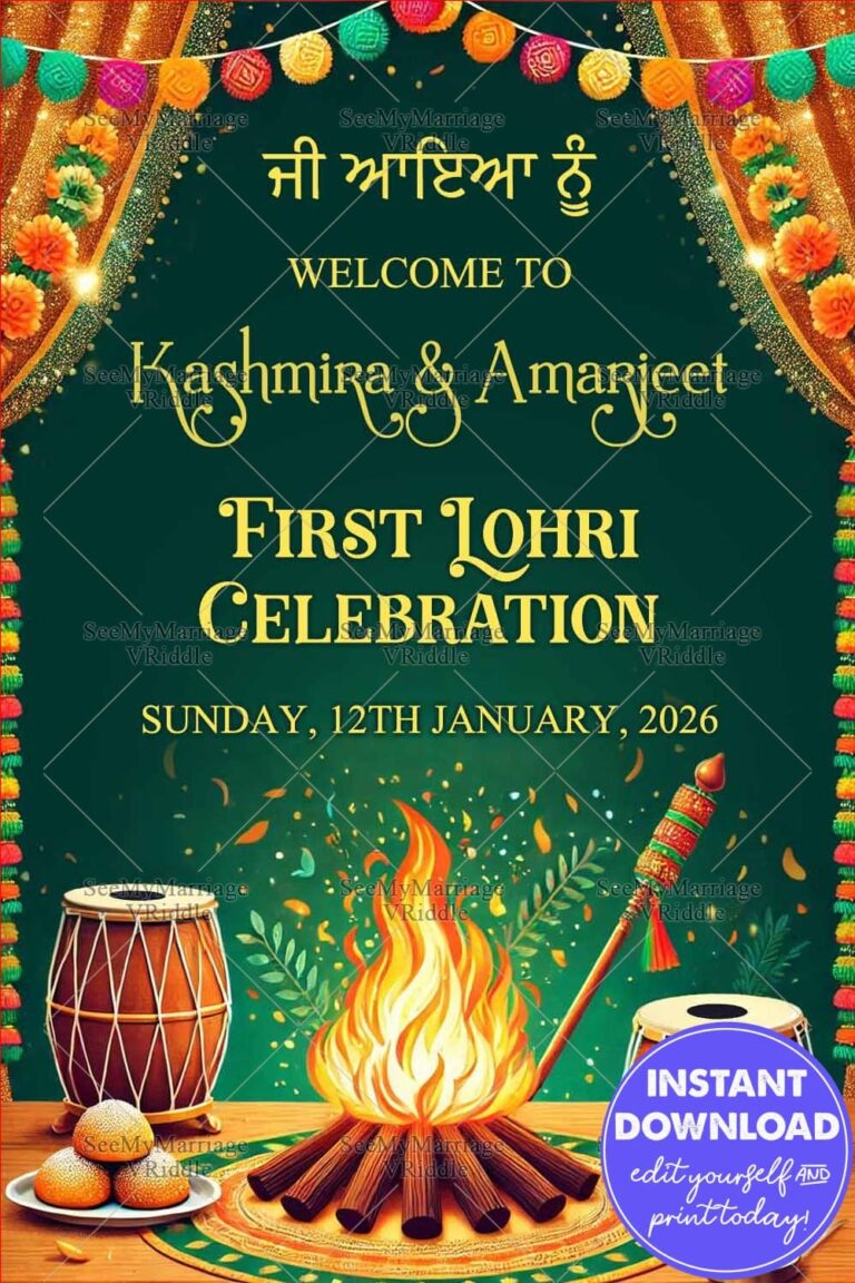 First Lohri Celebration Poster with Colorful Bonfire, Dhol and Decor