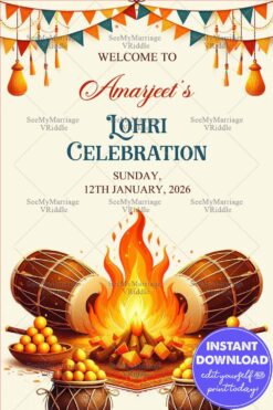 Traditional Lohri Bonfire Celebration Poster and Sweets Theme