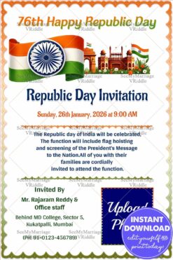 Republic Day Invitation with National Colors, Flag and Red Fort