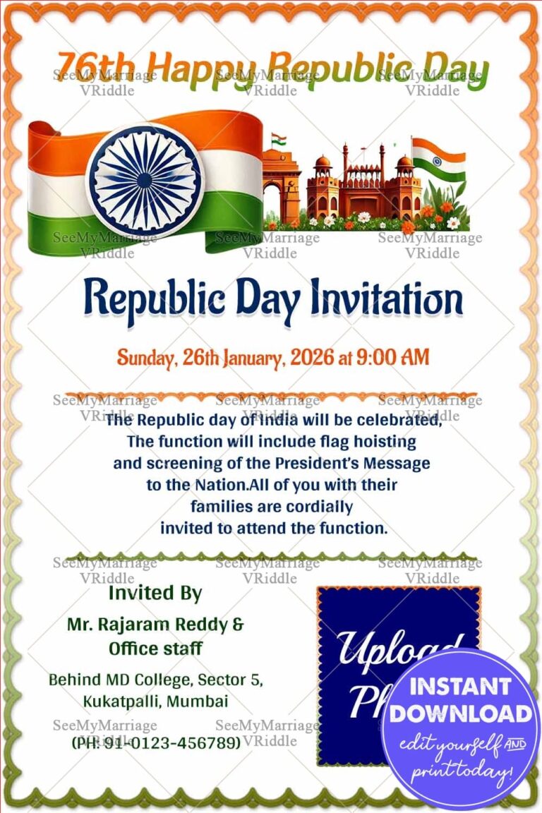 Republic Day Invitation with National Colors, Flag and Red Fort
