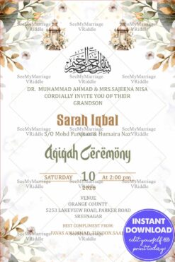 Elegant Aqiqah Ceremony Card Design with Beautiful Lantern & Leafy Floral Aesthetic