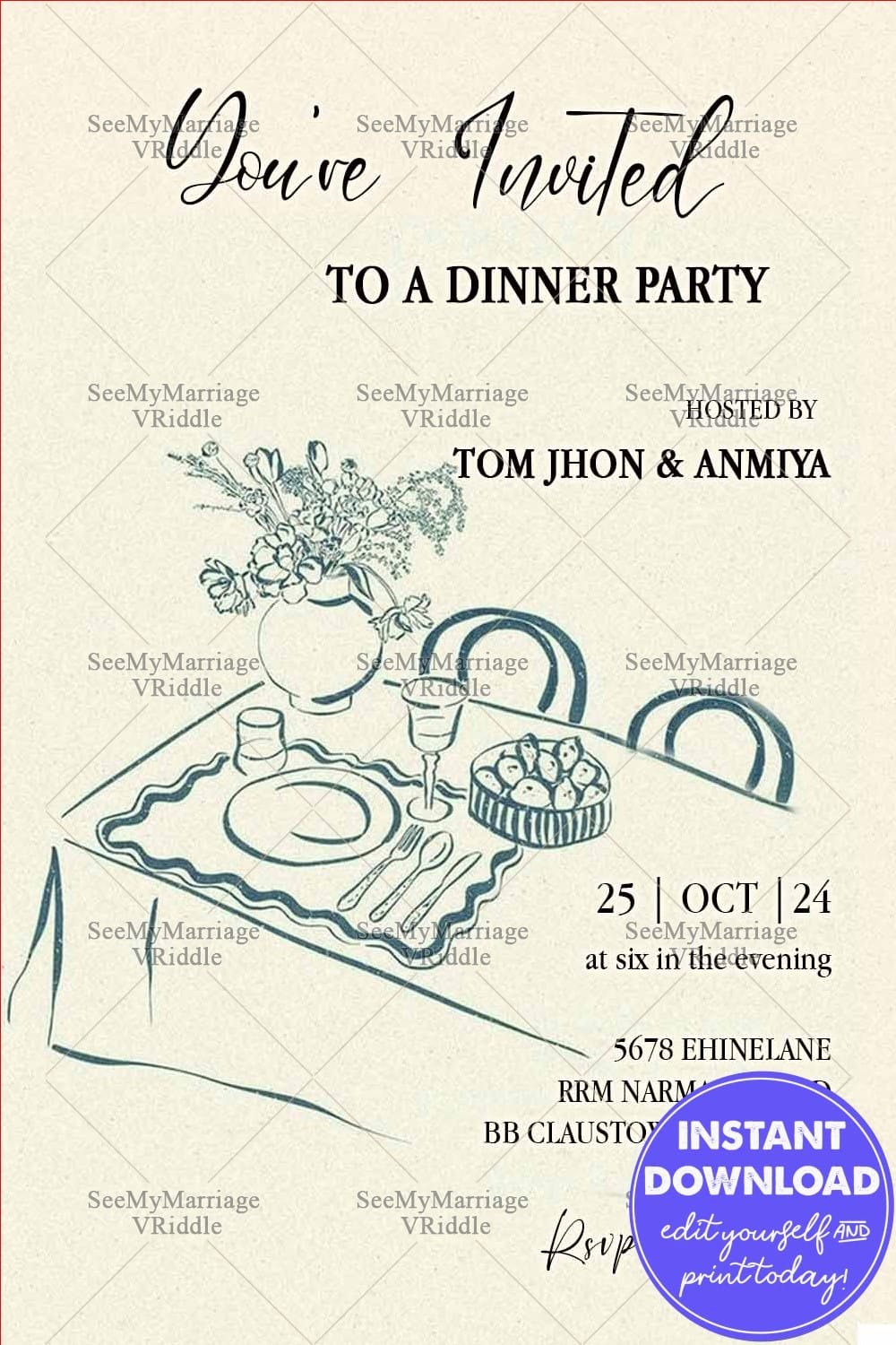 Classy Dinner Party Invitation Card with Table Setting