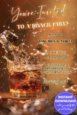 Elegant Whiskey Splash Dinner Party Invitation Card