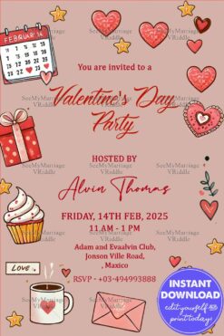 Elegant Valentine's Day Invitation with Gifts, Cupcake & RSVP Details