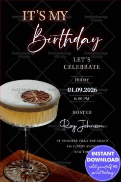 Elegant Black Theme Birthday Celebration Design with Cocktail