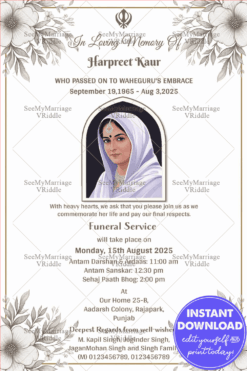 Beautiful Memorial Invitation with Soft Floral Illustrations and Add Photo