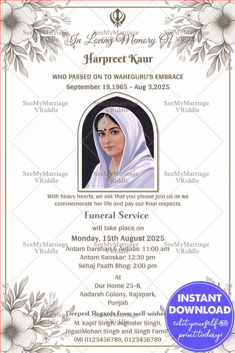 Beautiful Memorial Invitation with Soft Floral Illustrations and Add Photo
