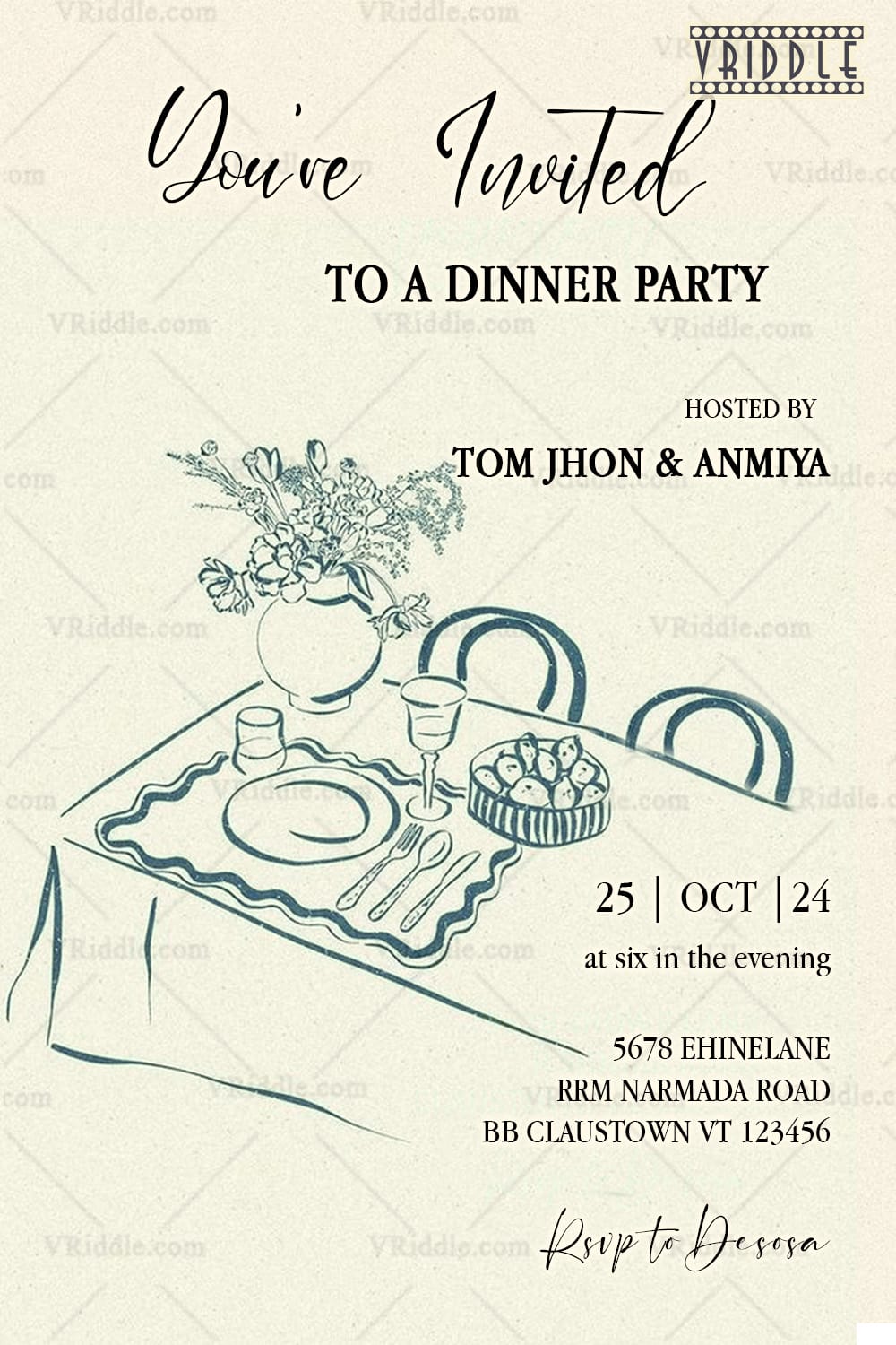 Classy Dinner Party Invitation Card with Table Setting