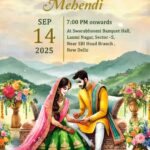 Colorful Caricature Theme Wedding Invitation Video with Bride and Groom Illustration and Hilltop Backdrop