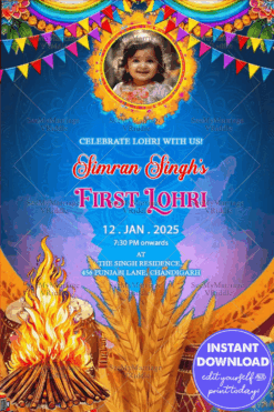 Colorful Lohri Celebration Invitation with Photo and Festive Decor