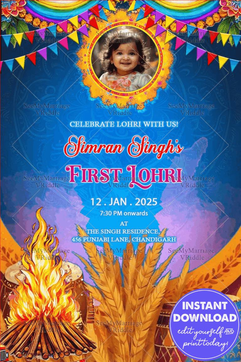 Colorful Lohri Celebration Invitation with Photo and Festive Decor