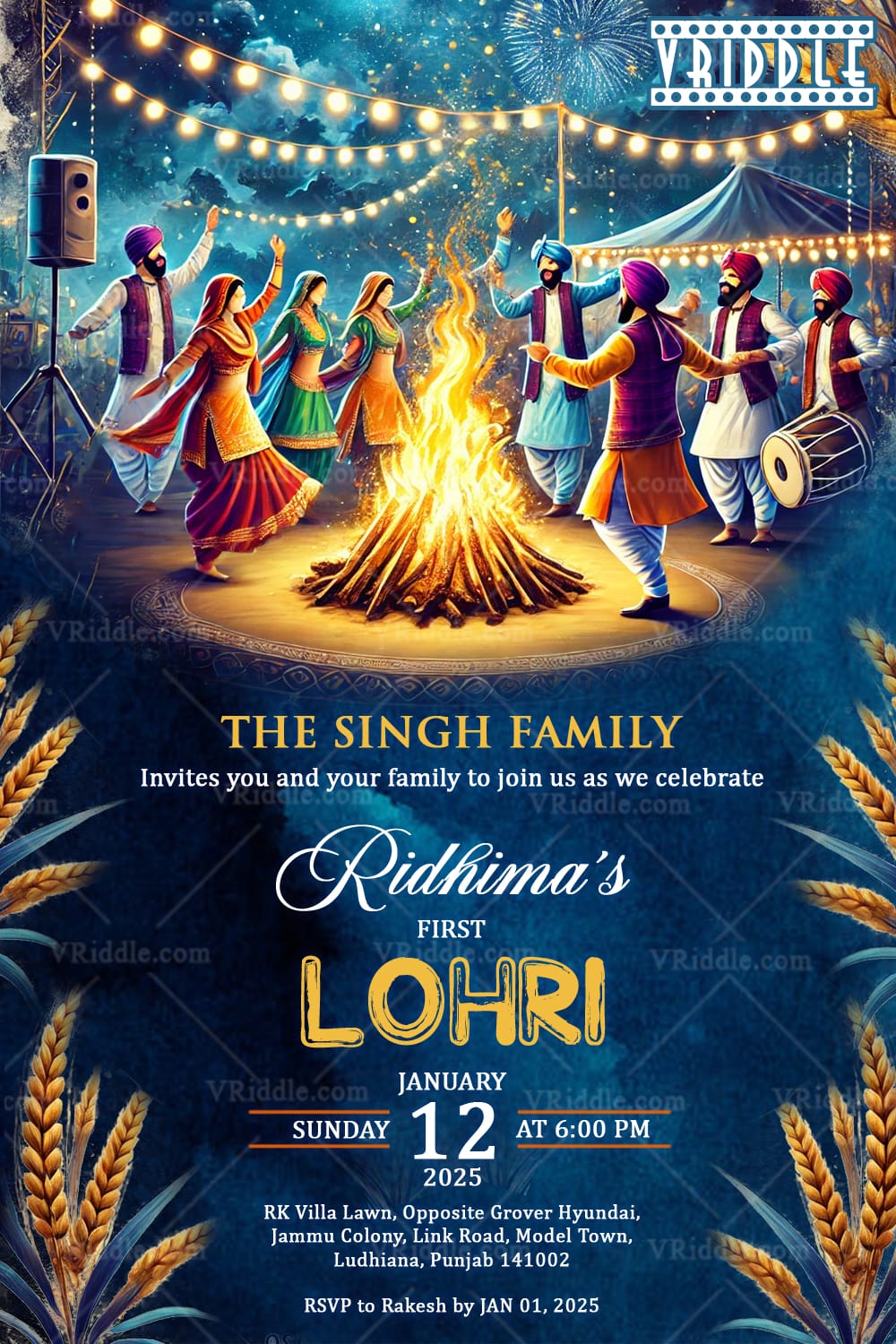 Cultural Lohri Invite - Starry Night with Bonfire and Folk Dance, Harvest Theme