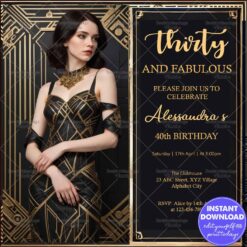 Elegant Black and Gold 40th Birthday Invitation with Luxury Art Deco Design