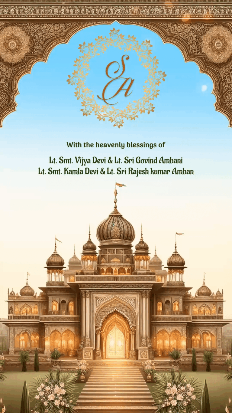 Eternal Love Palace Wedding Video Invite with Couple Caricature