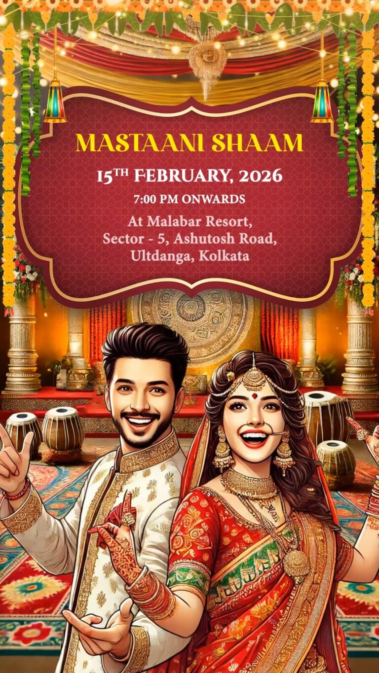 Golden Heritage Wedding Invitation Video with Bride and Groom, Rich Decor and Festive Vibes