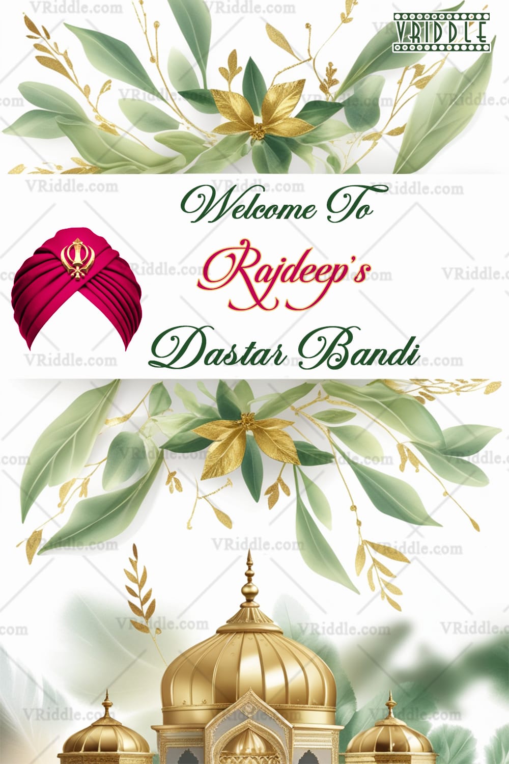 Graceful Dastar Bandi Welcome Banner with Royal Turban and Temple Design