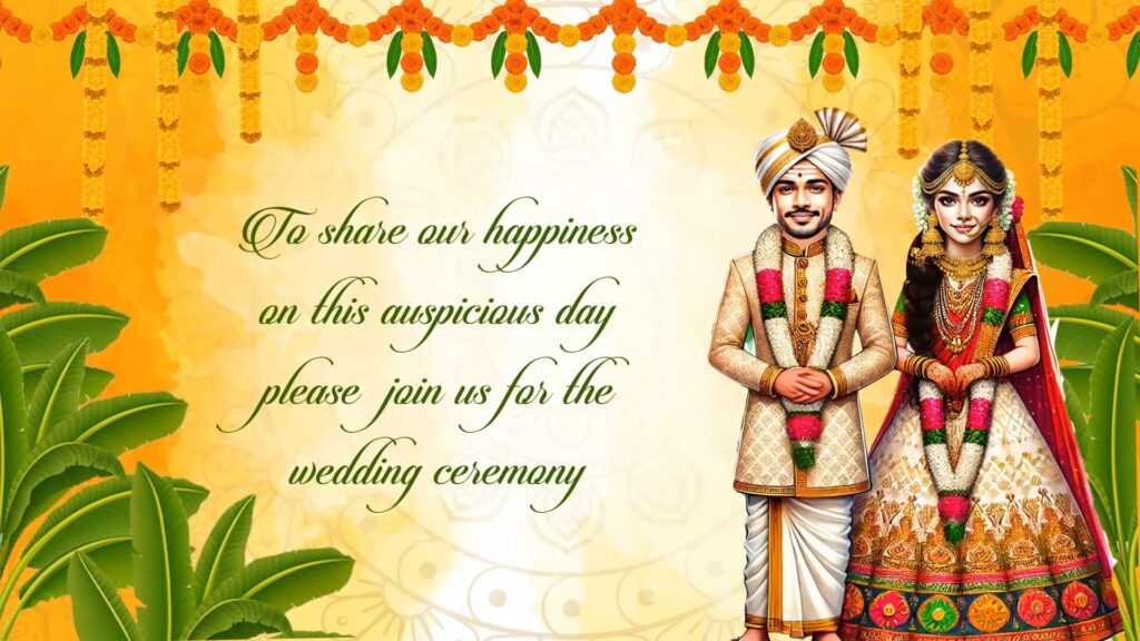 Graceful Wedding Invitation Video with Beautifully Illustrated Couple and Traditional Red and Gold Design