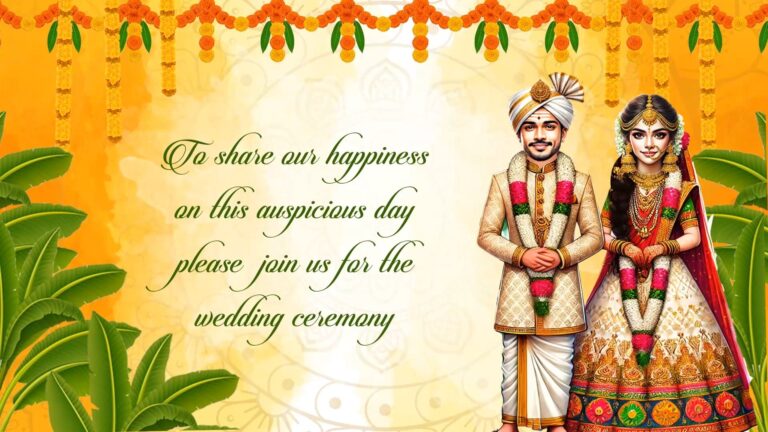 Graceful Wedding Invitation Video with Beautifully Illustrated Couple and Traditional Red and Gold Design