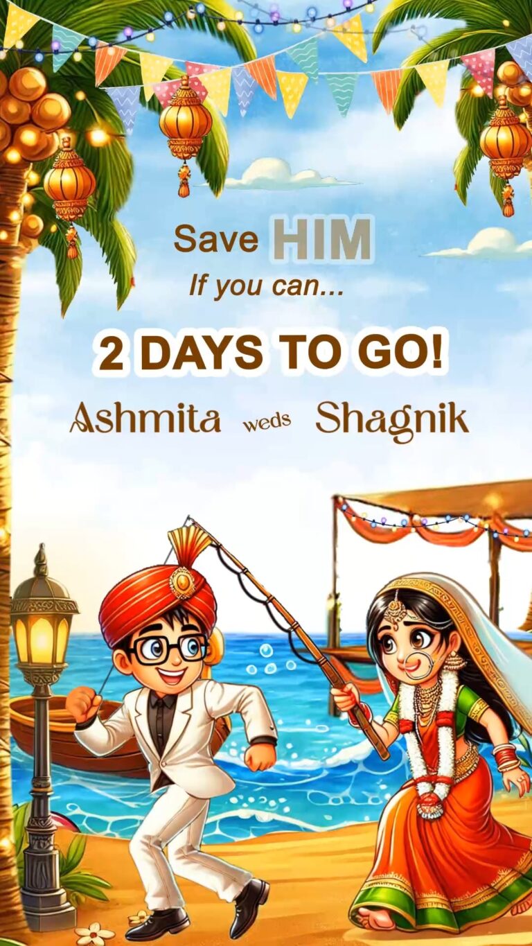 Humorous Countdown - Tropical Wedding Escape Cartoon Invitation Video with Beach Theme