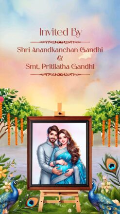 Krishna-Themed Baby Shower Invitation Video - Celebration of Motherhood with Festive Decor and Peacock Accents
