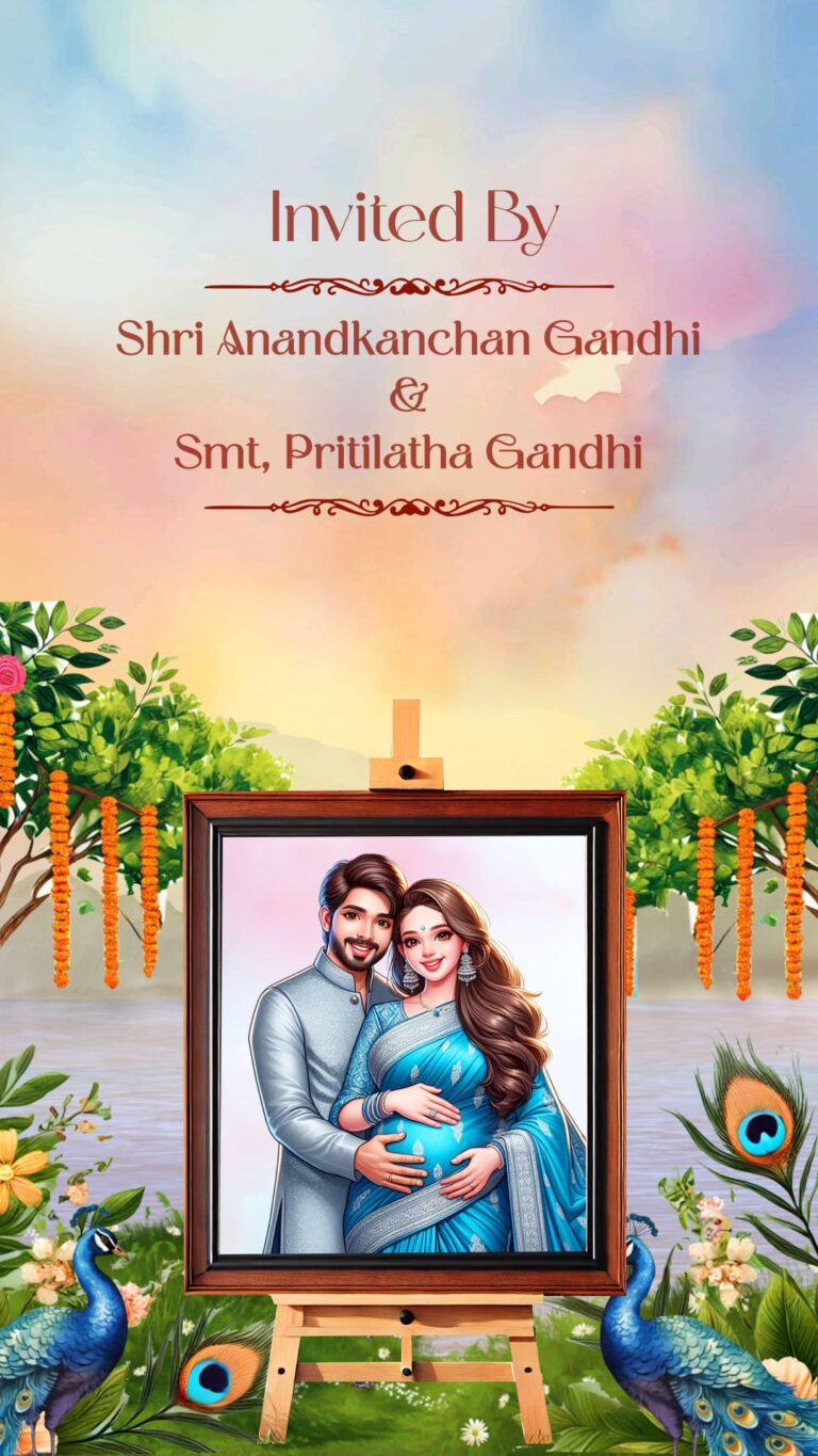 Krishna-Themed Baby Shower Invitation Video - Celebration of Motherhood with Festive Decor and Peacock Accents