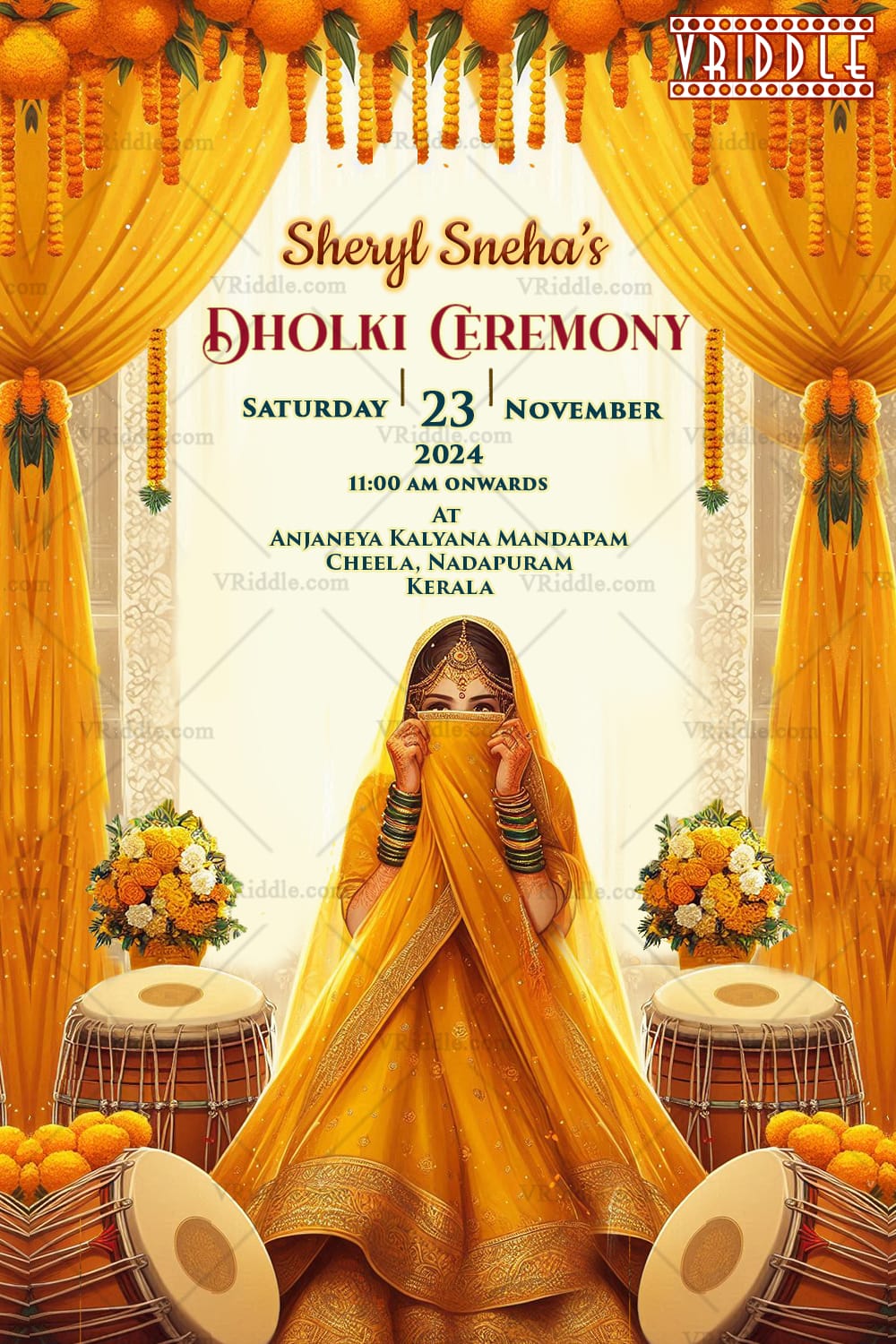 Marigold Elegance Dholki Ceremony Invitation Design
