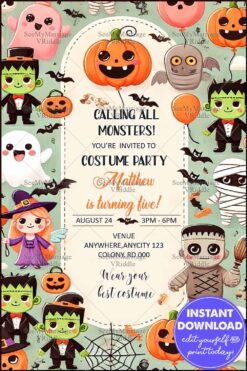 Monster-Themed Costume 5th Birthday Party with Halloween Characters and Playful Design