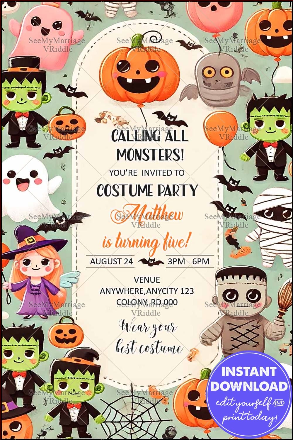 Monster-Themed Costume 5th Birthday Party with Halloween Characters and Playful Design