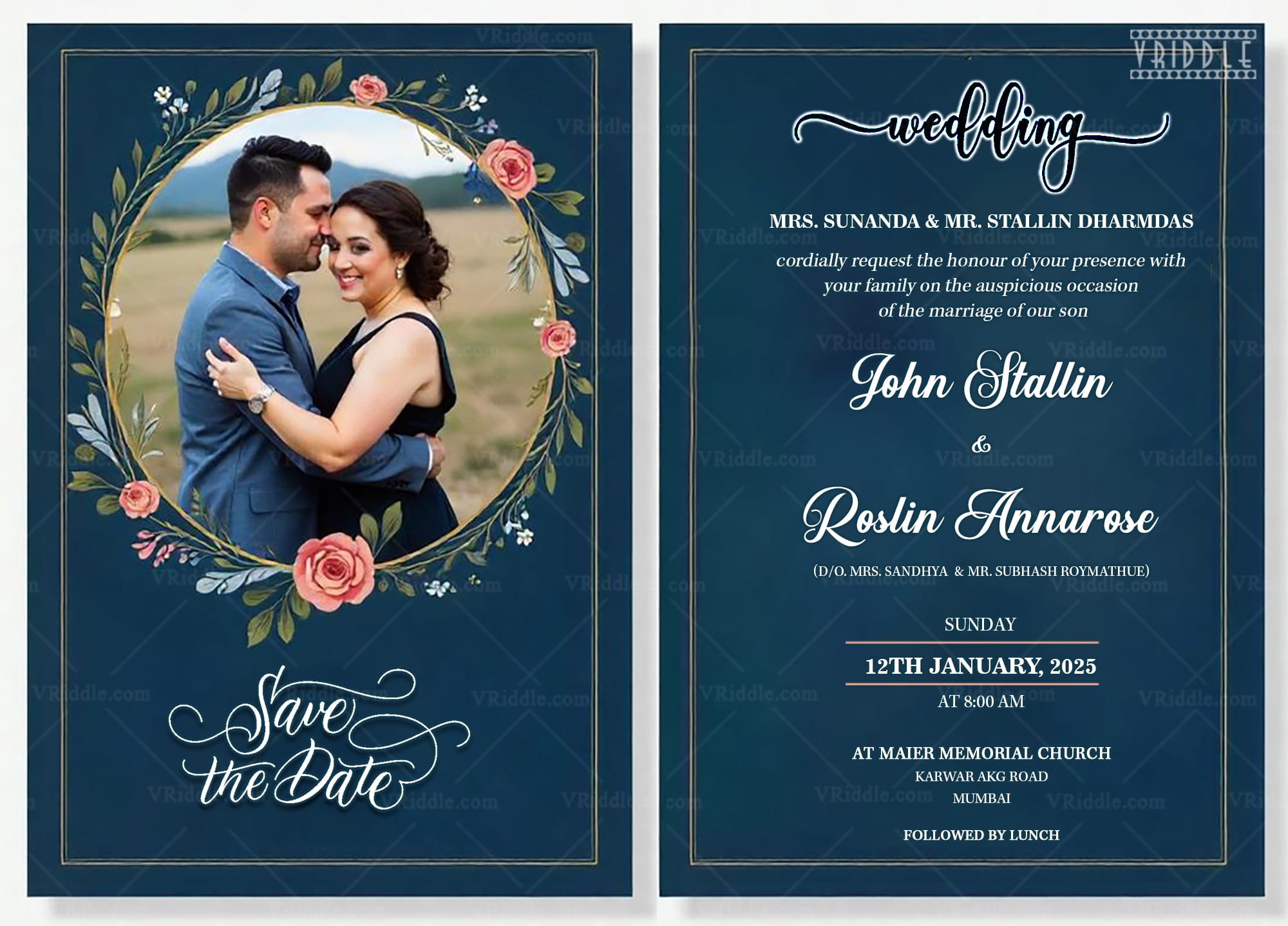 Premium Wedding Invitation Card with Floral Aesthetic and Couple Portrait