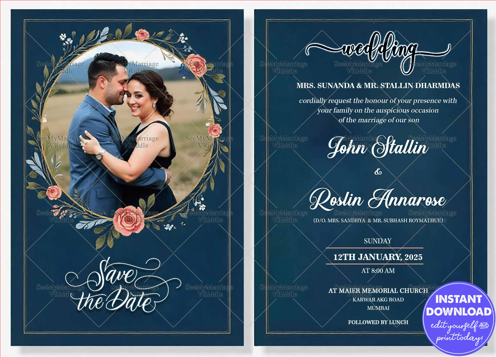 Premium Wedding Invitation Card with Floral Aesthetic and Couple Portrait