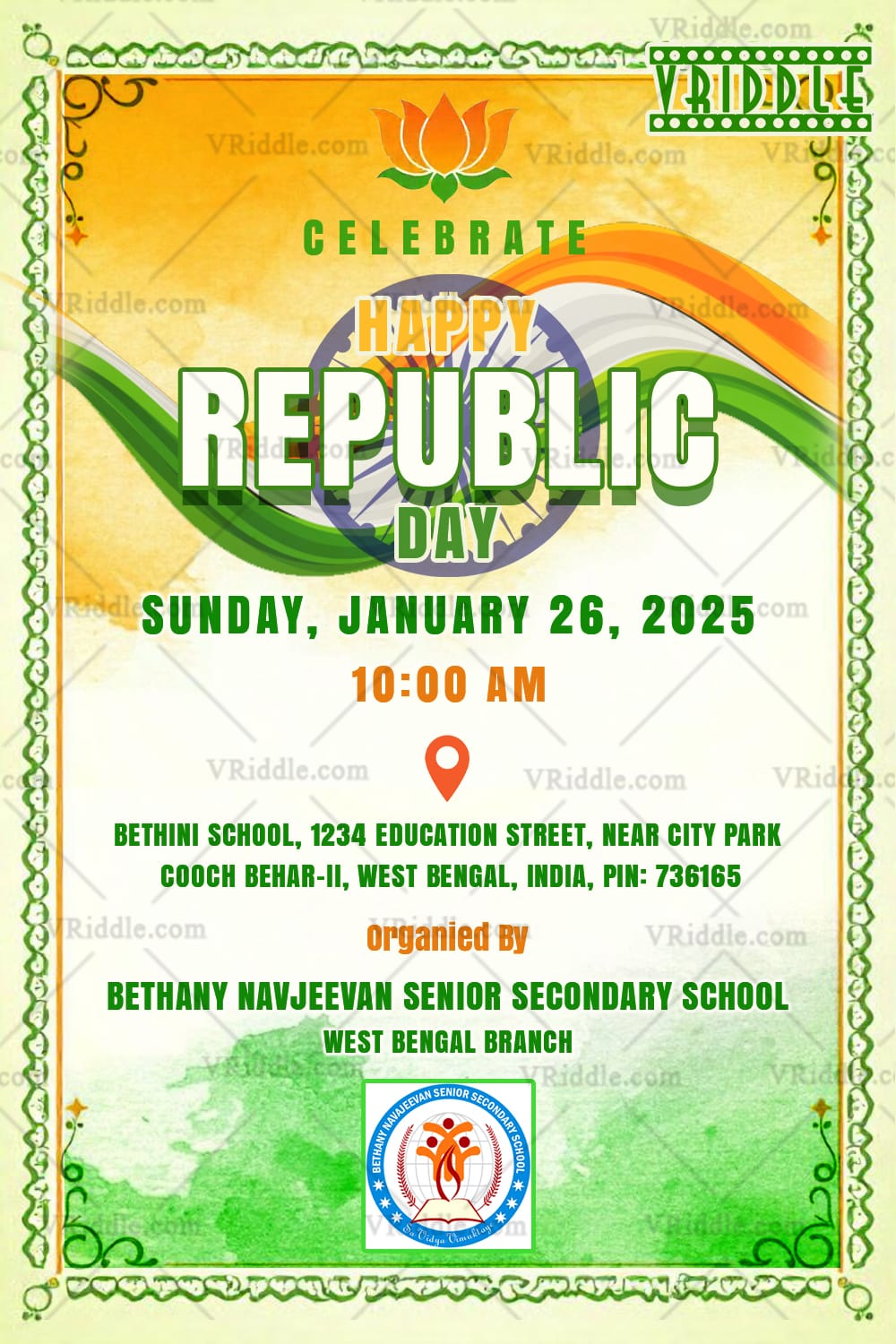 Republic Day Celebration Invitation card with Lotus Design