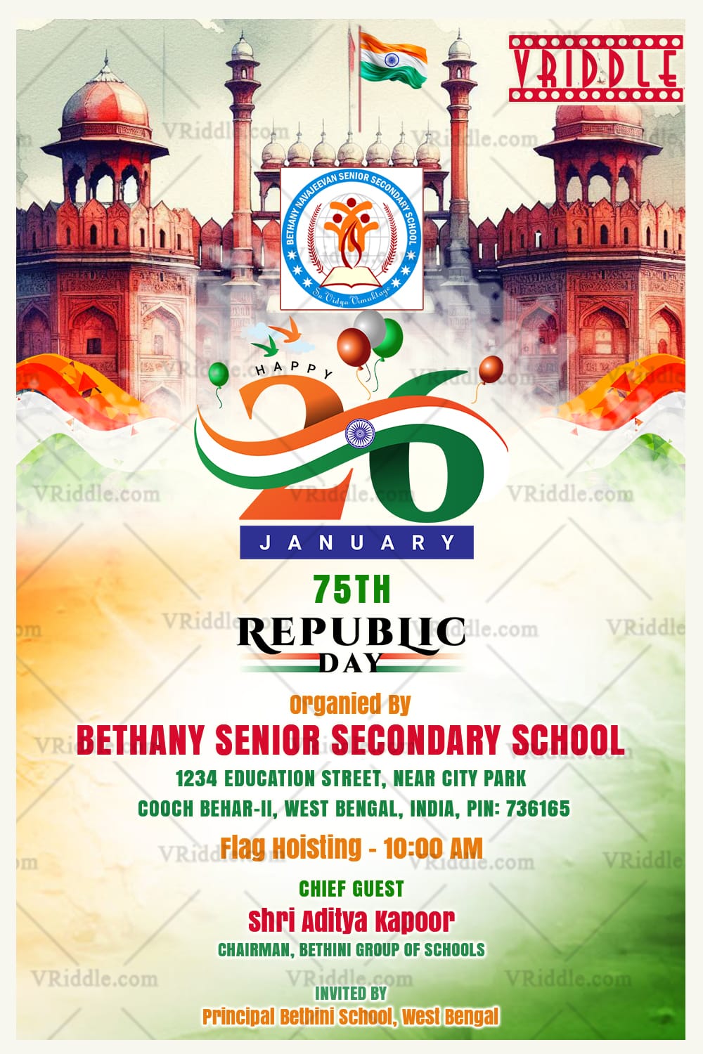 Red Fort-Themed Republic Day Flag Hoisting Invitation card