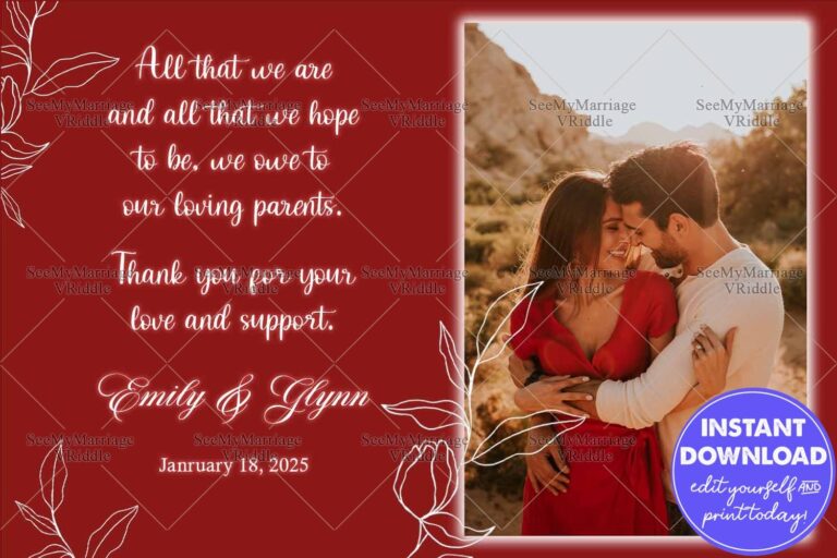 Romantic Red Wedding Thank You Card with Floral Accents and Personalized Couple Photo